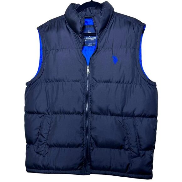 US POLO ASSN MENS PUFFER VEST BLACK AND BLUE SIZE M - Picture 1 of 6